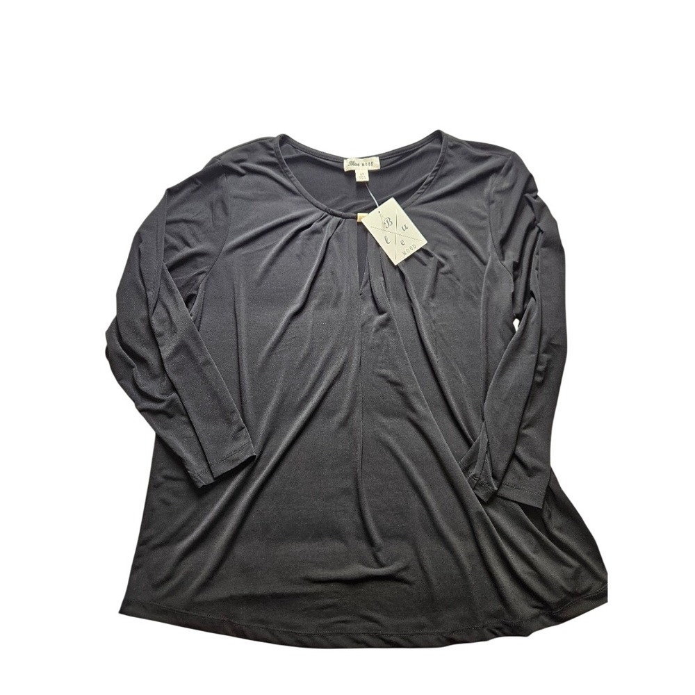 Blue Mood Black Keyhole Neck Long Sleeve Top Gold Hardware Plus‎ Size 2X XCT6812